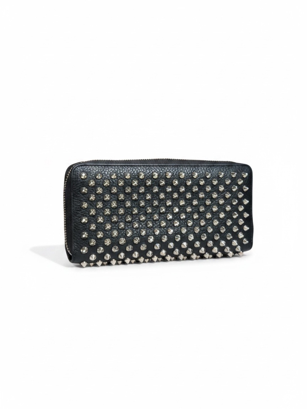 Christian Louboutin Panettone Spikes Zip Around Wallet Black Leather Red
